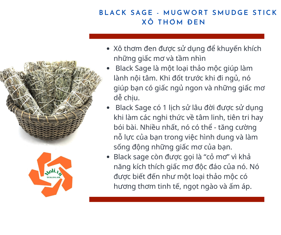 Bó xô thơm đen 11cm Mugwort Smudge stick
